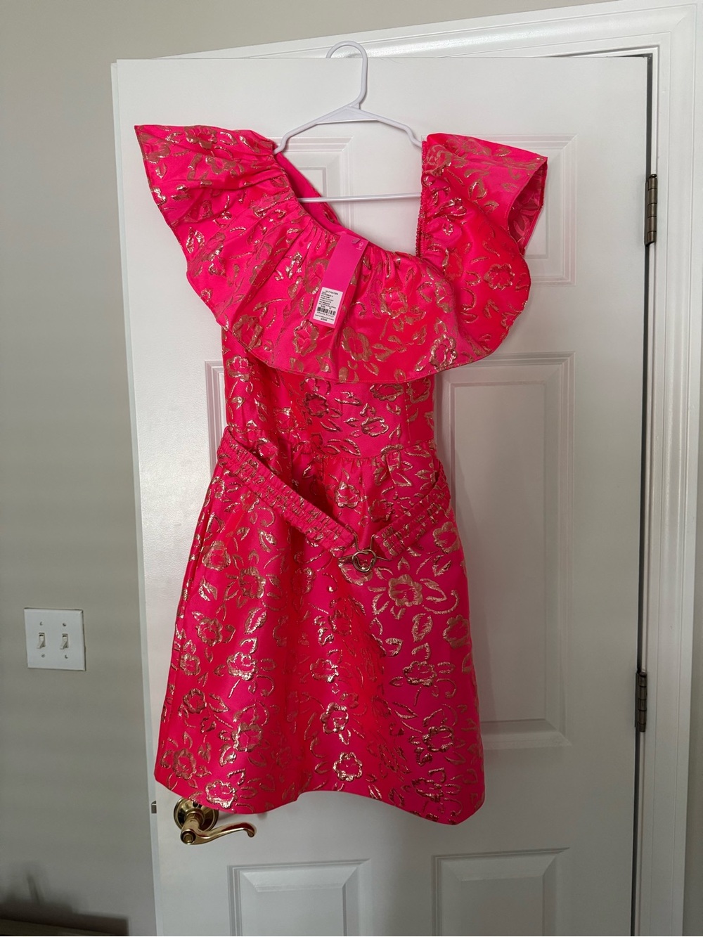 NWT Lilly Pulitzer Shannie One Shoulder Pink and Gold Dress - Size 12 - Picture 4 of 9